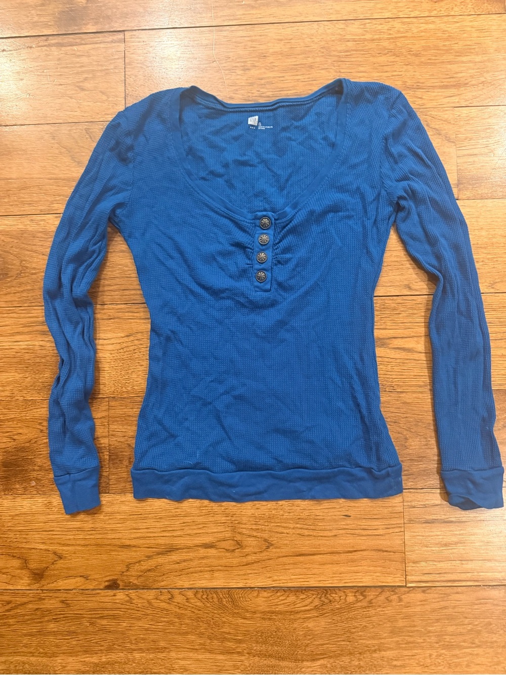 Gap Long Sleeve Thermal Henley Top - Blue
